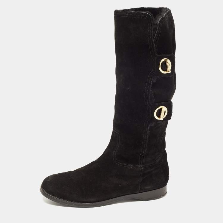 Pre Owned Jimmy Choo Black Suede Buckle Detail Mid Calf Boots Size 41