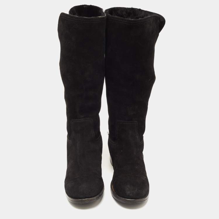 Pre Owned Jimmy Choo Black Suede Buckle Detail Mid Calf Boots Size 41