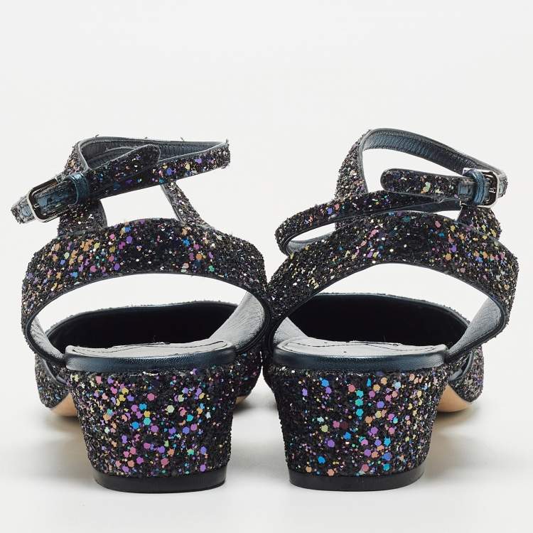 Pre Owned Jimmy Choo Navy Blue Coarse Glitter Micky Pumps Size 41