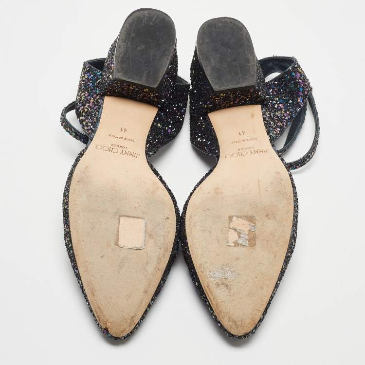 Pre Owned Jimmy Choo Navy Blue Coarse Glitter Micky Pumps Size 41