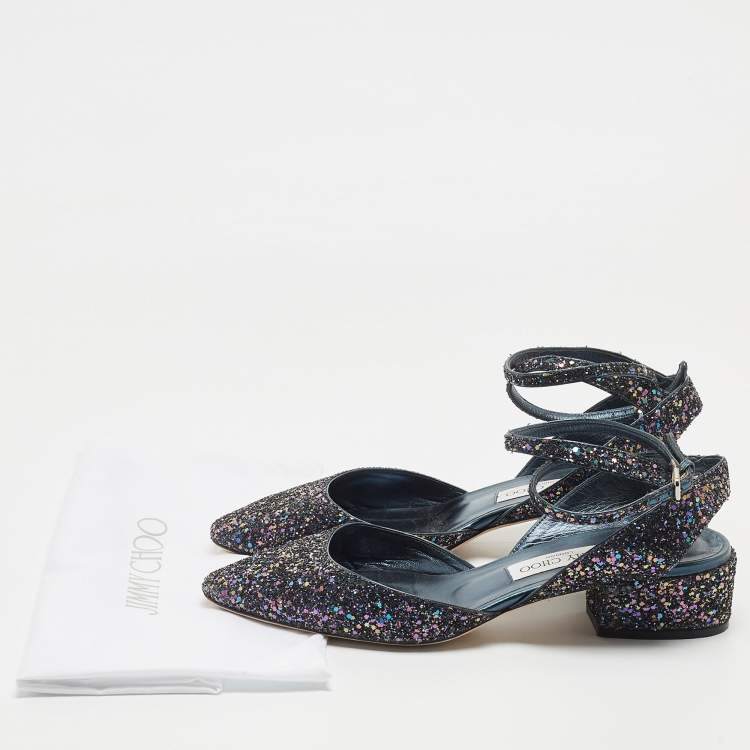 Pre Owned Jimmy Choo Navy Blue Coarse Glitter Micky Pumps Size 41