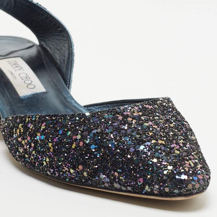 Pre Owned Jimmy Choo Navy Blue Coarse Glitter Micky Pumps Size 41