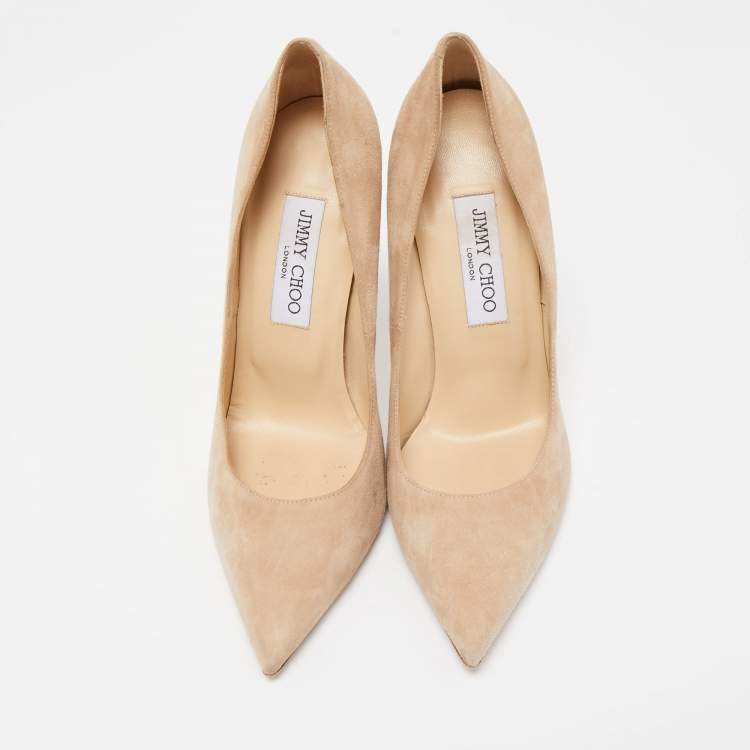 Pre Owned Jimmy Choo Beige Suede Romy Pointed Toe Pumps Size 38