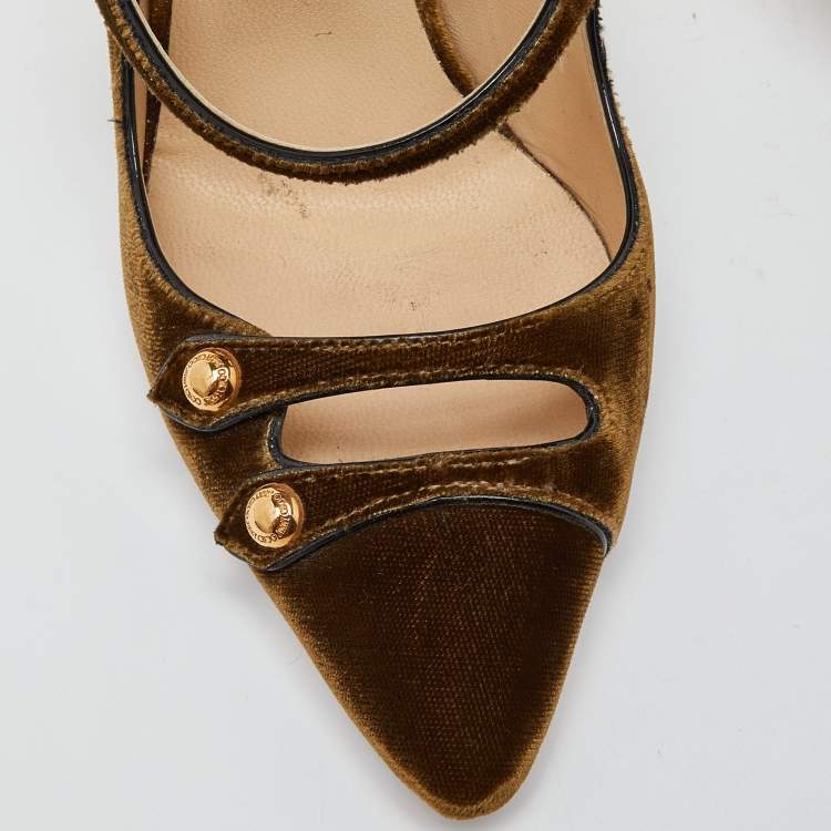 Pre Owned Jimmy Choo Olive Green Velvet Lacey Pumps Size 36