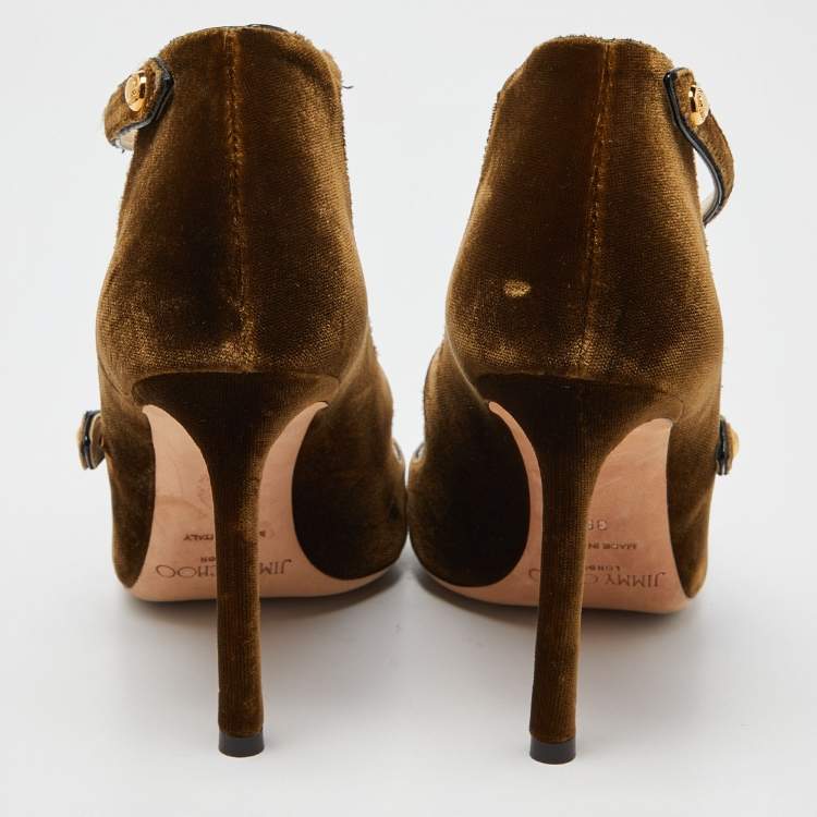 Pre Owned Jimmy Choo Olive Green Velvet Lacey Pumps Size 36