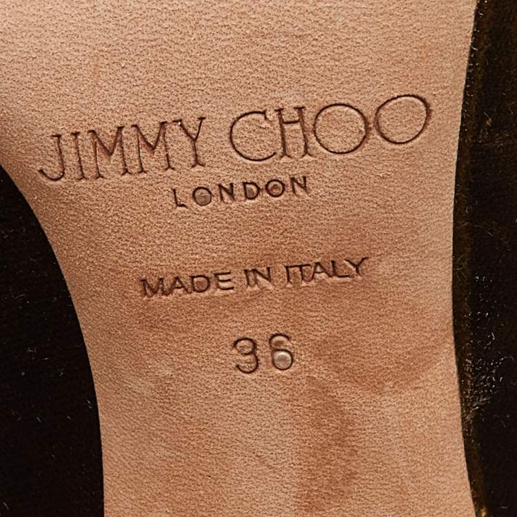 Pre Owned Jimmy Choo Olive Green Velvet Lacey Pumps Size 36