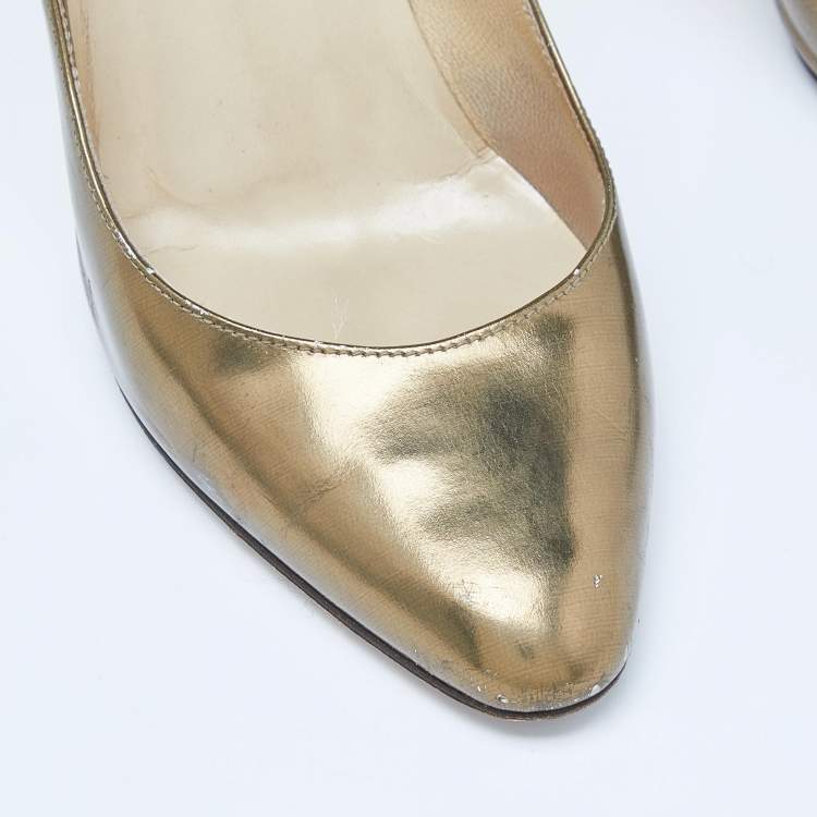 Pre Owned Jimmy Choo Gold Patent Leather Gilbert Pumps Size 37