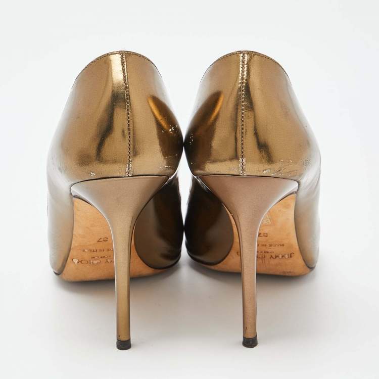 Pre Owned Jimmy Choo Gold Patent Leather Gilbert Pumps Size 37