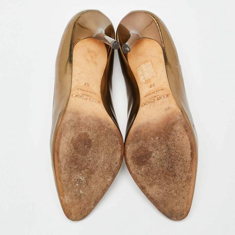 Pre Owned Jimmy Choo Gold Patent Leather Gilbert Pumps Size 37