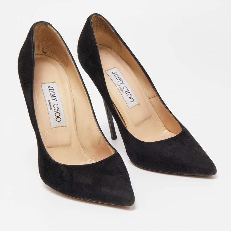 Pre Owned Jimmy Choo Black Suede Romy Pumps Size 37.5