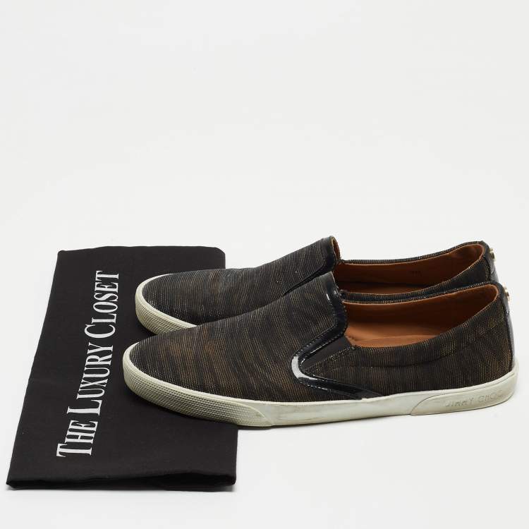 Pre Owned Jimmy Choo Iridescent Canvas and Patent Low Top Sneakers Size 38 