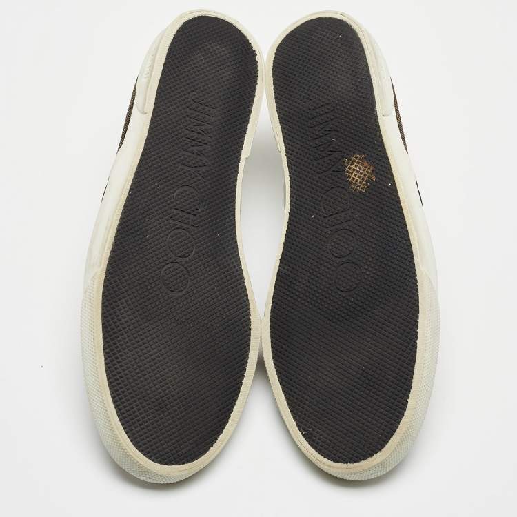 Pre Owned Jimmy Choo Iridescent Canvas and Patent Low Top Sneakers Size 38 