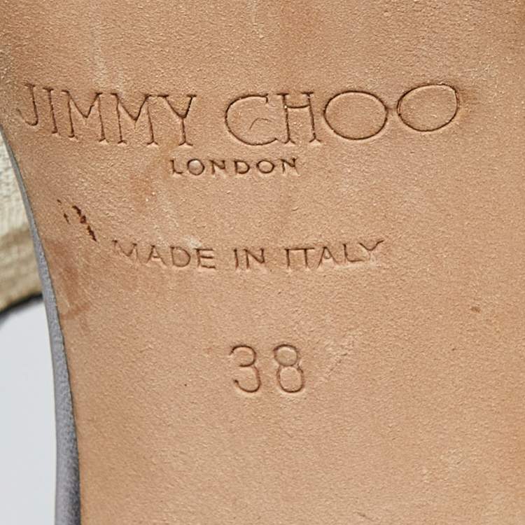 Pre Owned Jimmy Choo Silver Mesh and Leather Ankle Strap Sandals Size 38