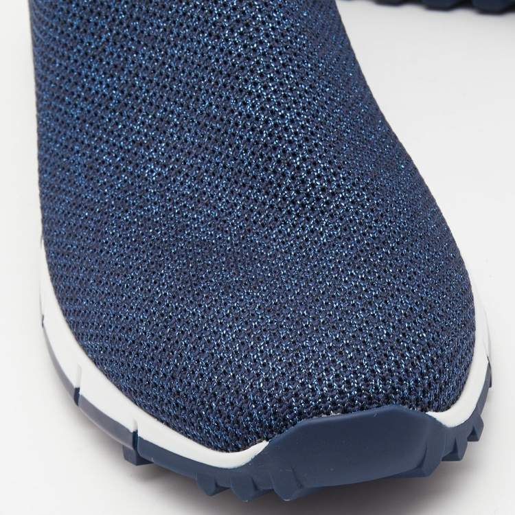 Pre Owned Jimmy Choo Navy Blue Glitter Fabric Low Top Sneakers Size 36.5