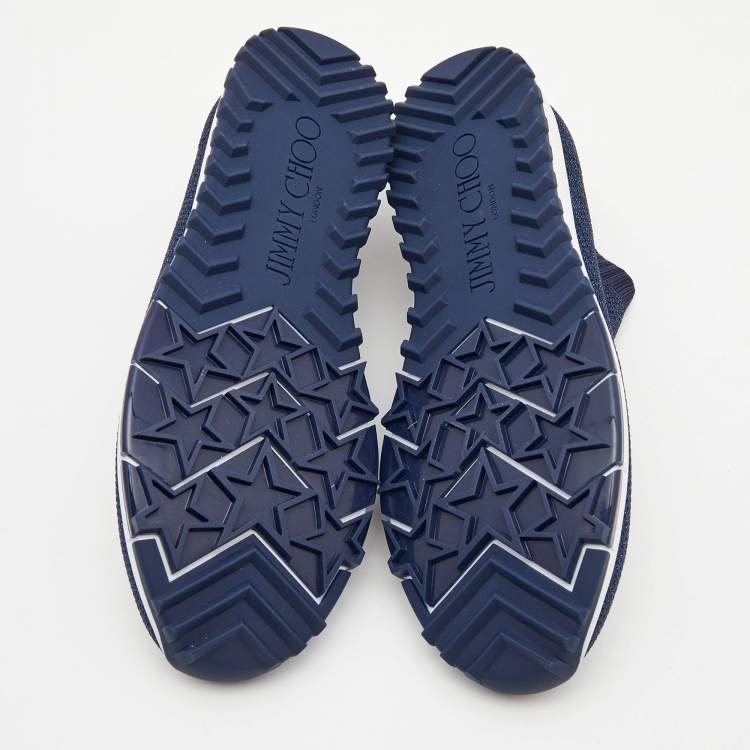 Pre Owned Jimmy Choo Navy Blue Glitter Fabric Low Top Sneakers Size 36.5