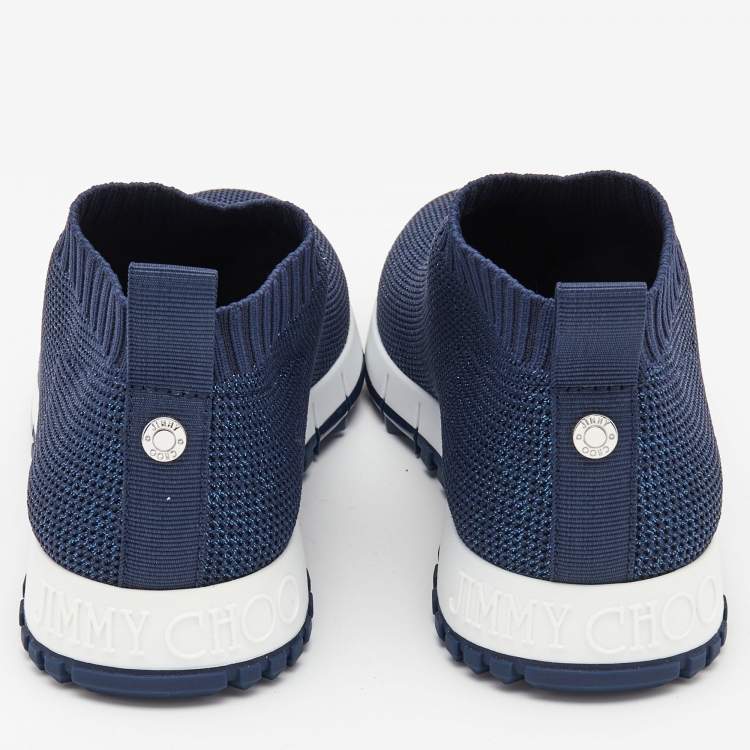 Pre Owned Jimmy Choo Navy Blue Glitter Fabric Low Top Sneakers Size 36.5
