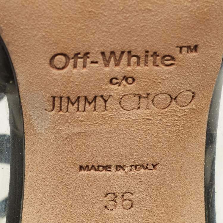 Pre Owned Jimmy Choo X Off-White Black/Transparent Satin And PVC Pointed Toe Ankle Boots Size 36