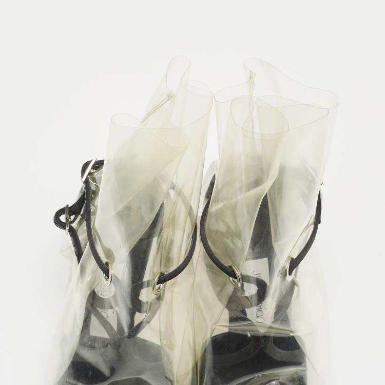 Pre Owned Jimmy Choo X Off-White Black/Transparent Satin And PVC Pointed Toe Ankle Boots Size 36