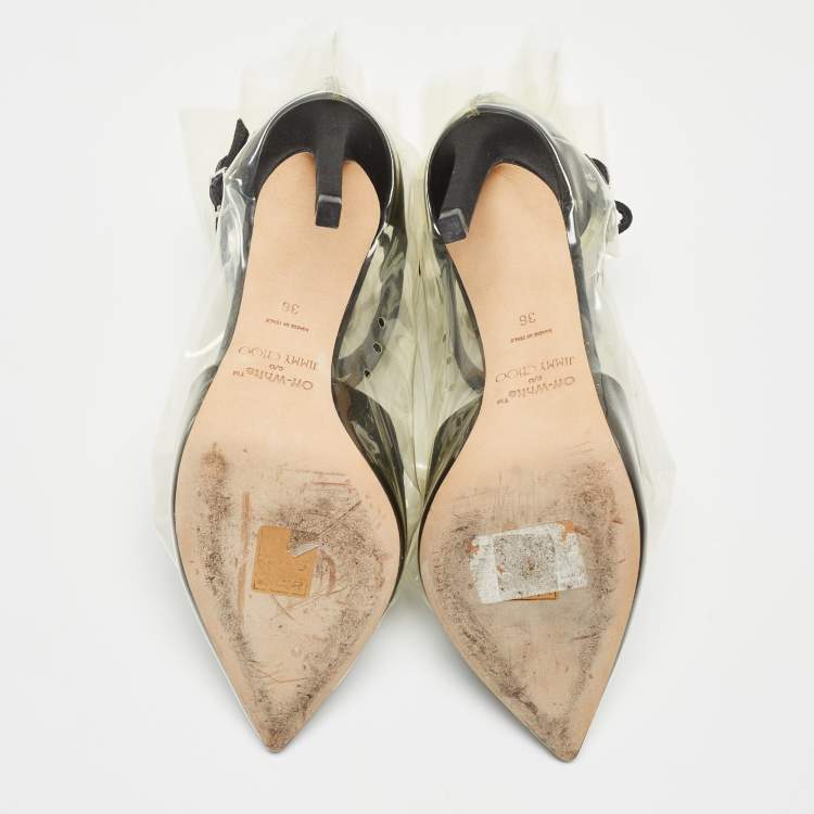 Pre Owned Jimmy Choo X Off-White Black/Transparent Satin And PVC Pointed Toe Ankle Boots Size 36