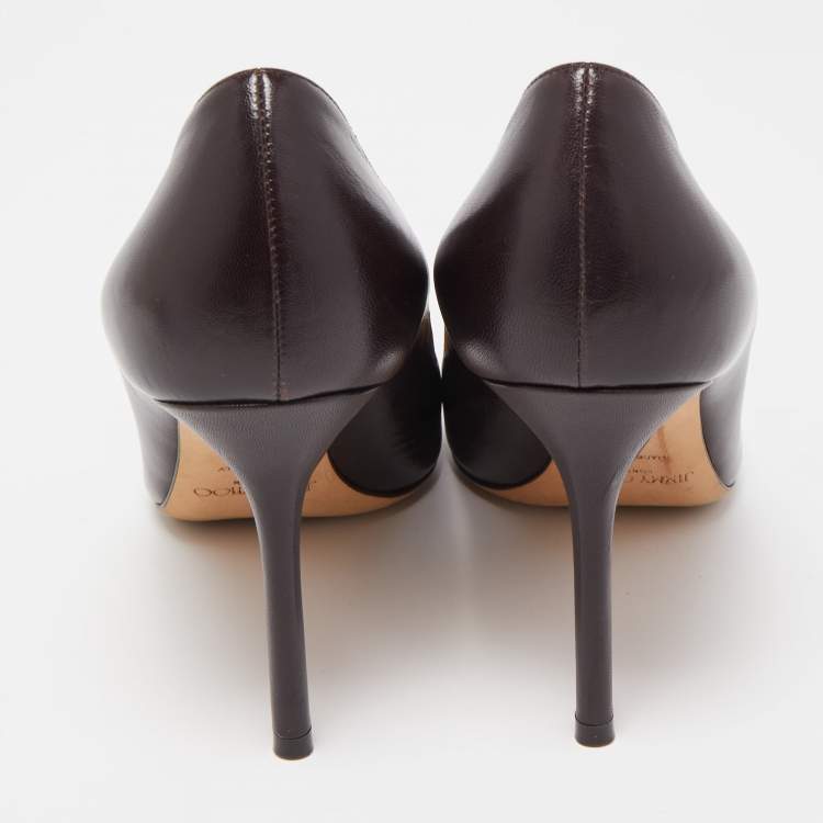 Pre Owned Jimmy Choo Dark Brown Leather Romy Pumps Size 40 
