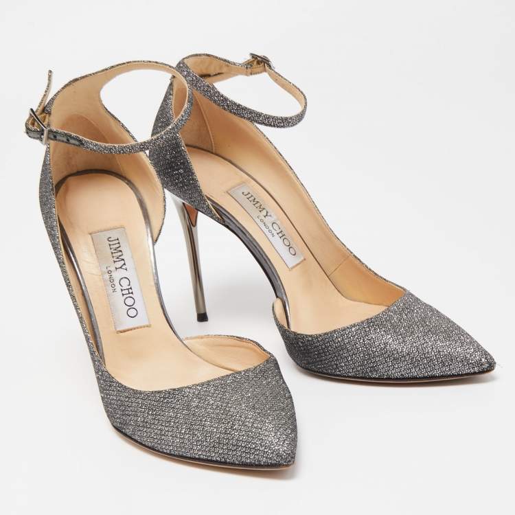 Pre Owned Jimmy Choo Grey Lurex Fabric Lucy Pumps Size 36