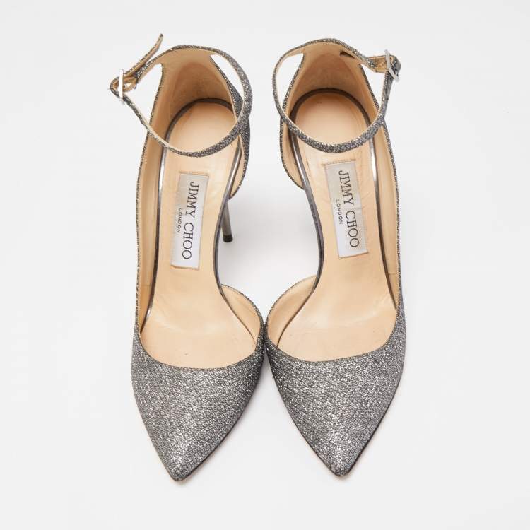 Pre Owned Jimmy Choo Grey Lurex Fabric Lucy Pumps Size 36