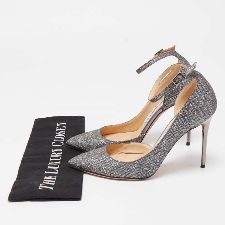 Pre Owned Jimmy Choo Grey Lurex Fabric Lucy Pumps Size 36