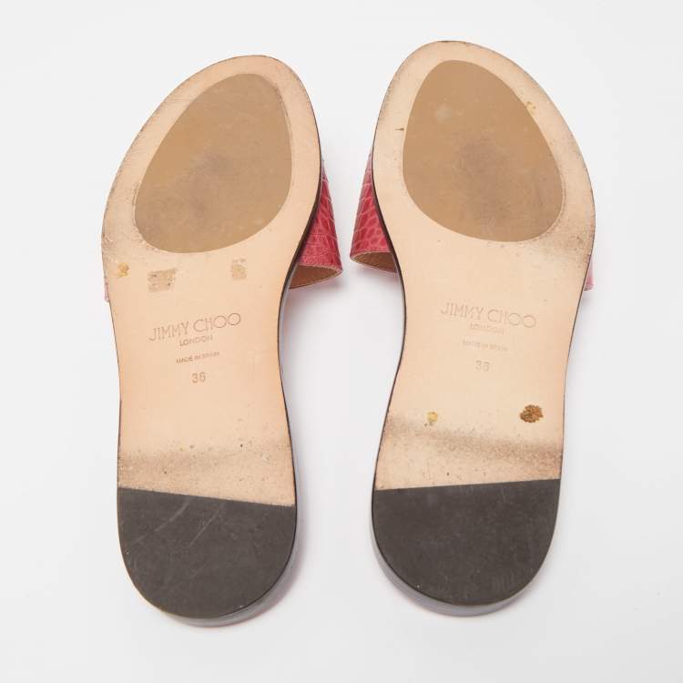 Pre Owned Jimmy Choo Pink Croc Embossed Minea Flat Slides Size 36