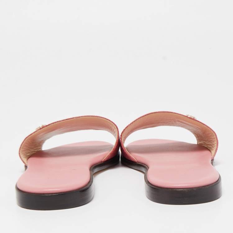 Pre Owned Jimmy Choo Pink Croc Embossed Minea Flat Slides Size 36