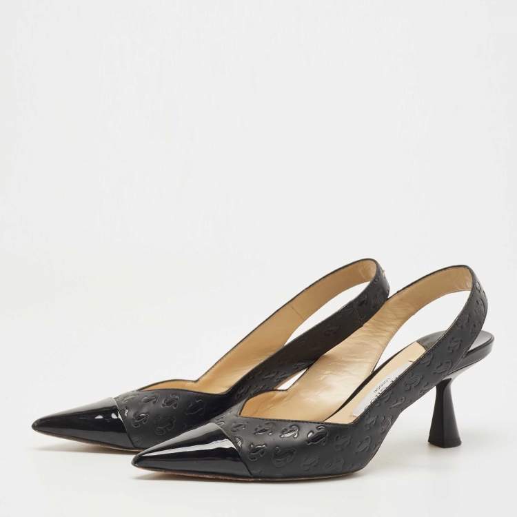 Pre Owned Jimmy Choo Black Leather and Patent liya Slingback Pumps Size 36