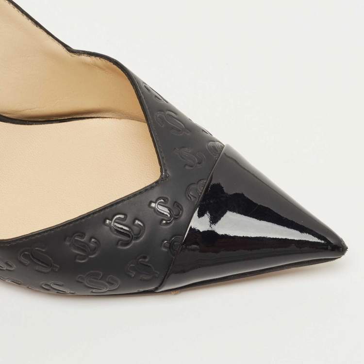 Pre Owned Jimmy Choo Black Leather and Patent liya Slingback Pumps Size 36