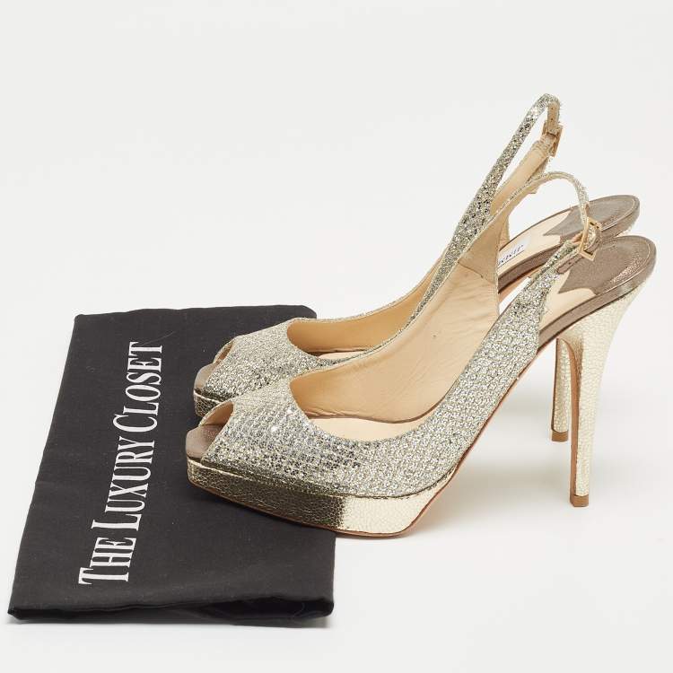 Pre Owned Jimmy Choo Silver Glitter Clue Slingback Pumps Size 38