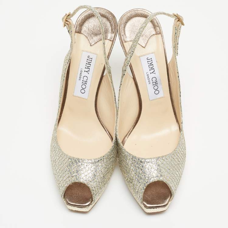Pre Owned Jimmy Choo Silver Glitter Clue Slingback Pumps Size 38
