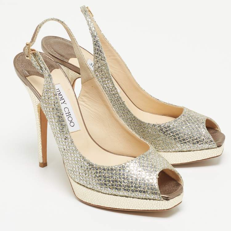 Pre Owned Jimmy Choo Silver Glitter Clue Slingback Pumps Size 38