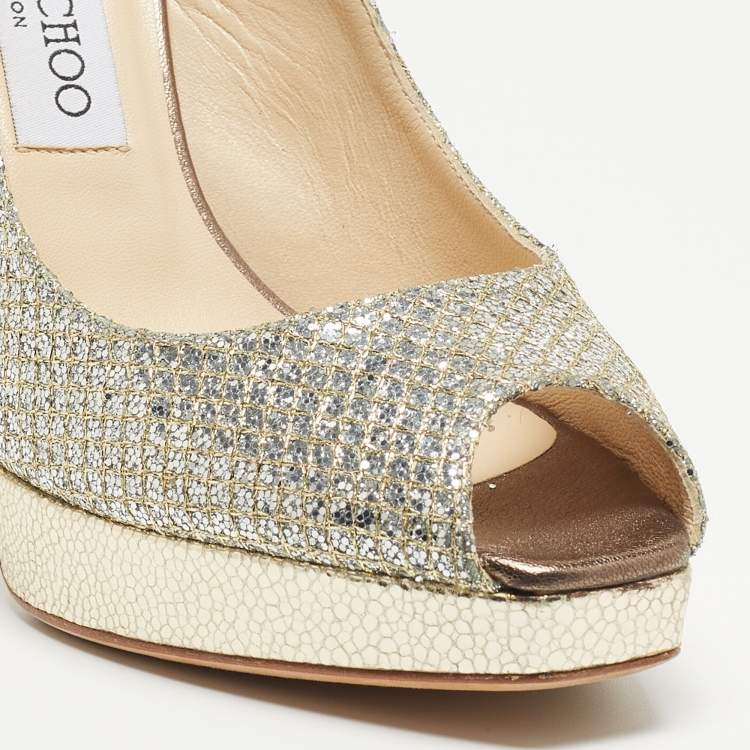 Pre Owned Jimmy Choo Silver Glitter Clue Slingback Pumps Size 38