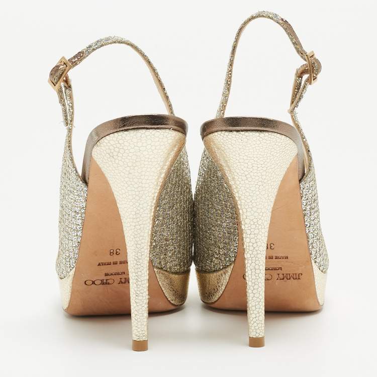 Pre Owned Jimmy Choo Silver Glitter Clue Slingback Pumps Size 38