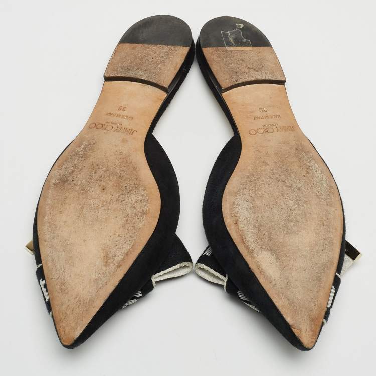 Pre Owned Jimmy Choo Black Suede Gretchen Flat Mules Size 39