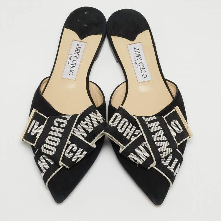Pre Owned Jimmy Choo Black Suede Gretchen Flat Mules Size 39
