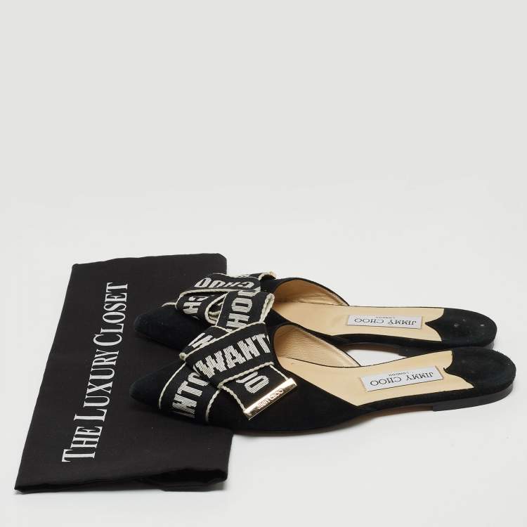 Pre Owned Jimmy Choo Black Suede Gretchen Flat Mules Size 39