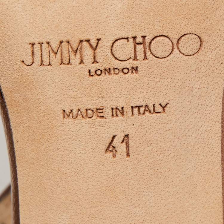 Pre Owned Jimmy Choo Metallic Brown Glitter Leather Lang Ankle Strap Sandals Size 41