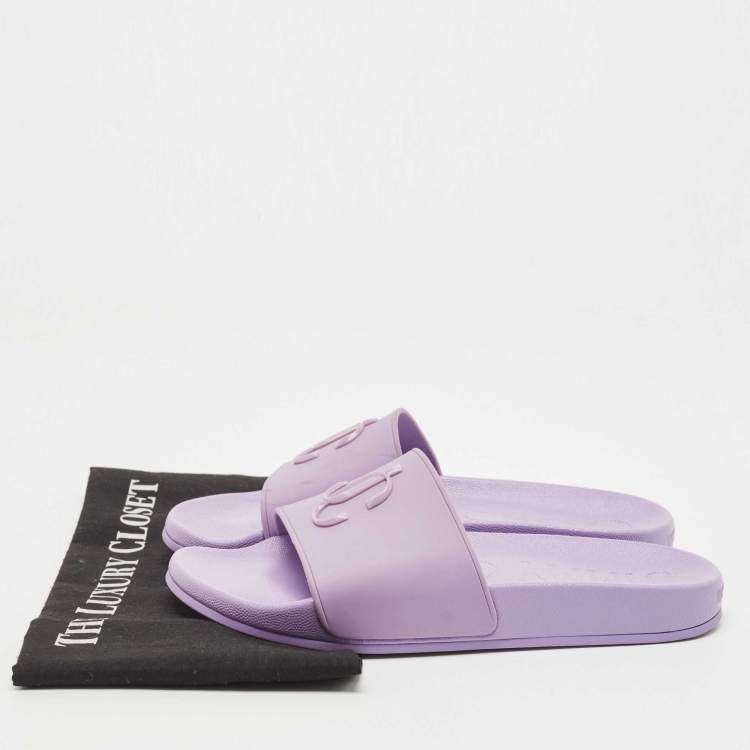 Pre Owned Jimmy Choo Purple Rubber JC Monogram Slides Size 38