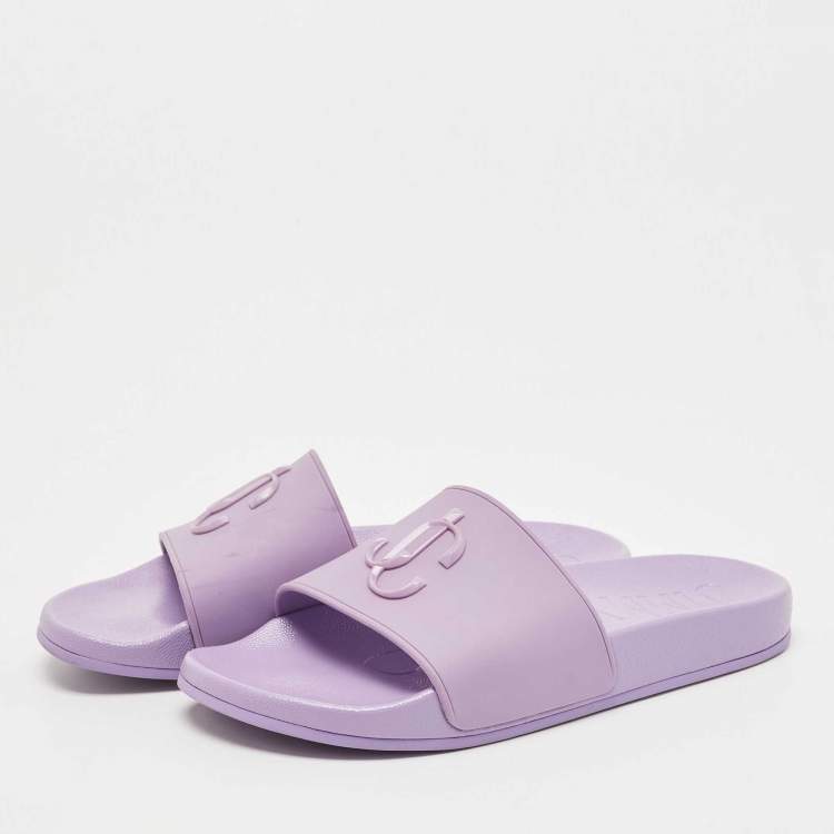 Pre Owned Jimmy Choo Purple Rubber JC Monogram Slides Size 38