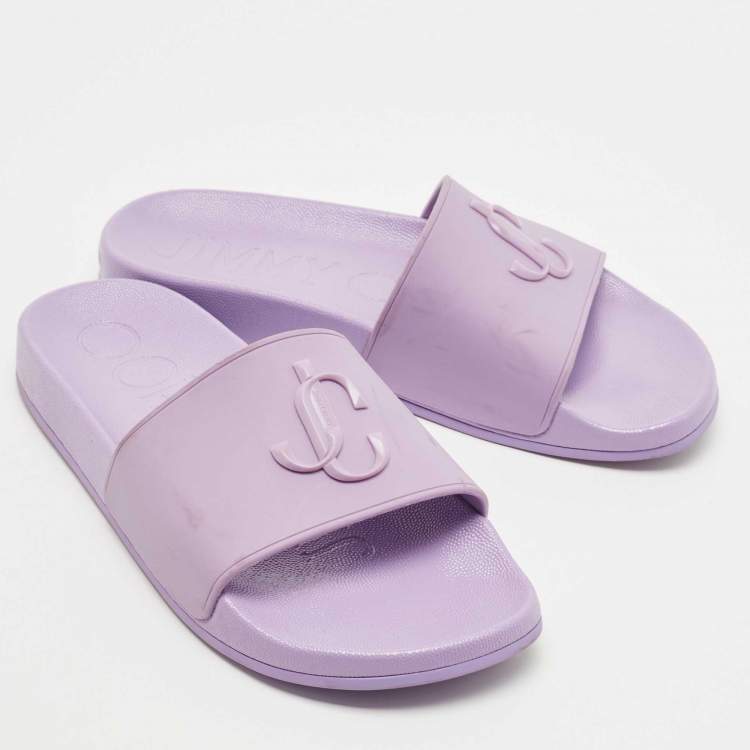 Pre Owned Jimmy Choo Purple Rubber JC Monogram Slides Size 38