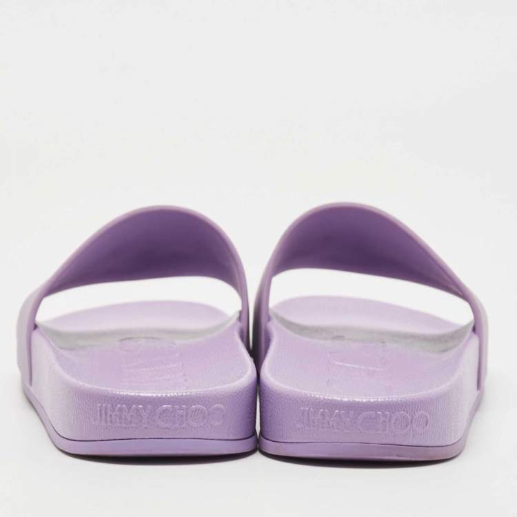 Pre Owned Jimmy Choo Purple Rubber JC Monogram Slides Size 38
