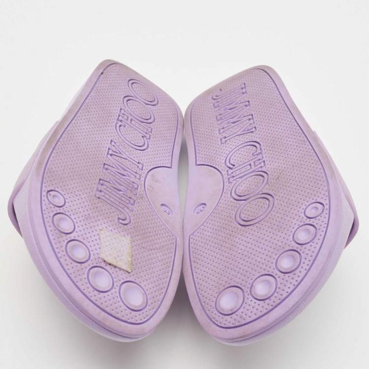 Pre Owned Jimmy Choo Purple Rubber JC Monogram Slides Size 38