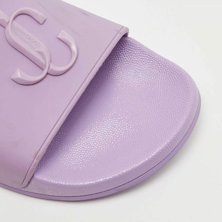 Pre Owned Jimmy Choo Purple Rubber JC Monogram Slides Size 38