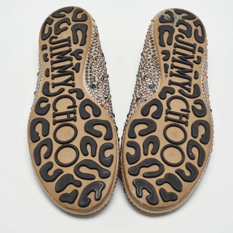 Pre Owned Jimmy Choo Beige Leather Crystal Embellished Weber Ballet Flats Size 37
