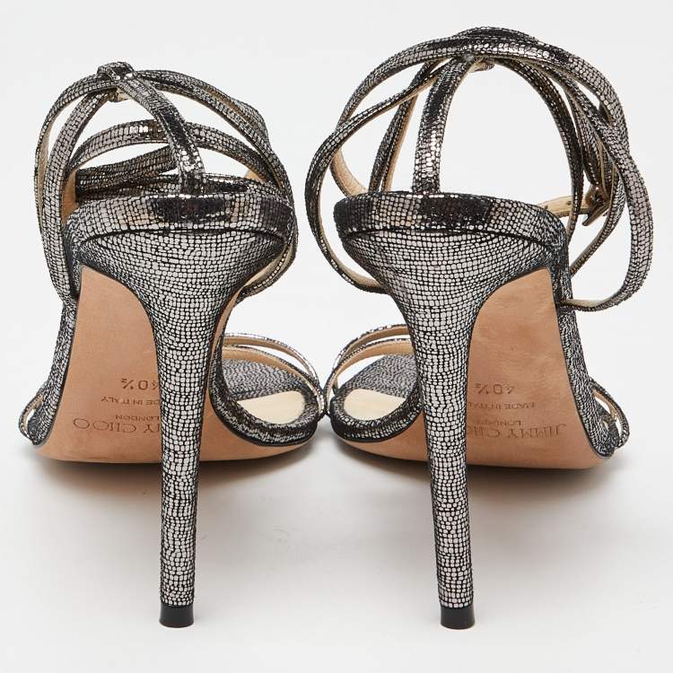 Pre Owned Jimmy Choo Metallic Suede Strappy Slingback Sandals Size 40.5