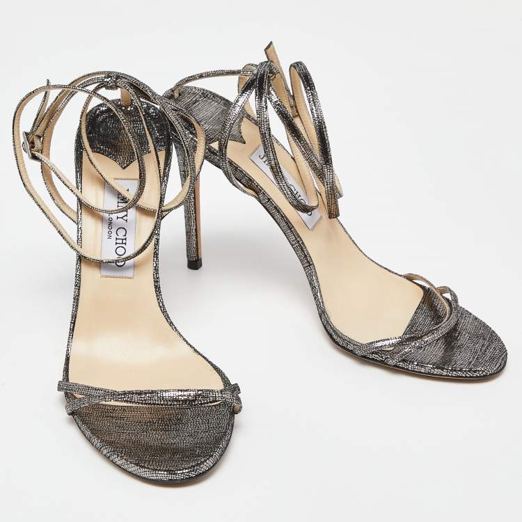 Pre Owned Jimmy Choo Metallic Suede Strappy Slingback Sandals Size 40.5