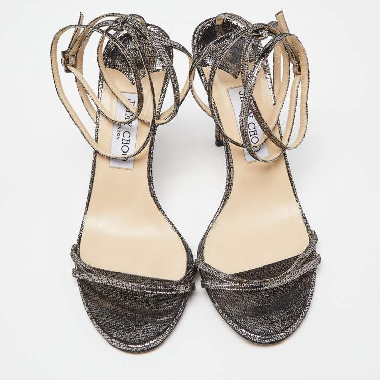 Pre Owned Jimmy Choo Metallic Suede Strappy Slingback Sandals Size 40.5